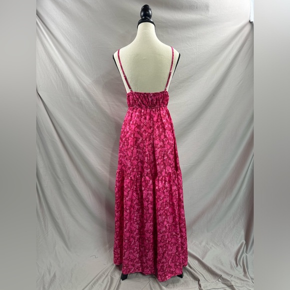 Boho Floral V-Neck Dress With Ruffle Wide Hem Pink - Picture 9 of 9